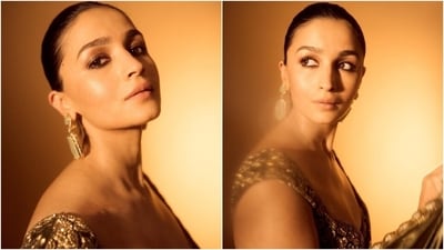 Lastly, Alia chose Russian emerald earrings from Manish Malhotra to accessorise the velvet saree. For the glam picks, she chose feathered brows, kohl-lined eyes, mascara on the lashes, subtle gold smoky eye shadow, rouge on the cheeks, highlighter on the contours, and nude pink lip shade. A sleek low bun rounded it off. (Instagram) Lastly, Alia chose Russian emerald earrings from Manish Malhotra to accessorise the velvet saree. For the glam picks, she chose feathered brows, kohl-lined eyes, mascara on the lashes, subtle gold smoky eye shadow, rouge on the cheeks, highlighter on the contours, and nude pink lip shade. A sleek low bun rounded it off. (Instagram)
