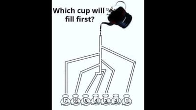 Brain Teaser: Can you figure out which cup will get filled first? (Threads/Memes) Brain Teaser: Can you figure out which cup will get filled first? (Threads/Memes)