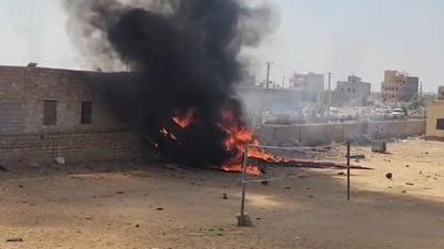 Tejas aircraft meets with an accident in Rajasthan's Jaisalmer on Tuesday. (HT Photo) Tejas aircraft meets with an accident in Rajasthan's Jaisalmer on Tuesday. (HT Photo)
