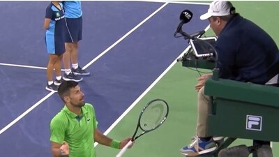 Novak Djokovic in an argument with the chair umpire