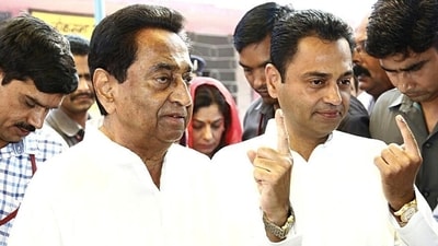 Congress leader Kamal Nath with his son Nakul Nath. (ANI file photo) Congress leader Kamal Nath with his son Nakul Nath. (ANI file photo)
