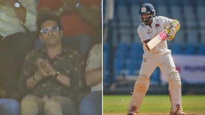 Sachin Tendulkar was in attendance to watch the Ranji Trophy final where Musheer Khan created a record (PTI-Screengrab) Sachin Tendulkar was in attendance to watch the Ranji Trophy final where Musheer Khan created a record (PTI-Screengrab)