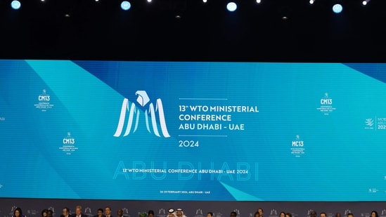 Delegates attend the 13th World Trade Organisation Ministerial Conference in Abu Dhabi of February 26, 2025. The world's trade ministers gathered in the UAE on February 26 for a high-level WTO meeting with no clear prospects for breakthroughs, amid geopolitical tensions and disagreements. (AFP)