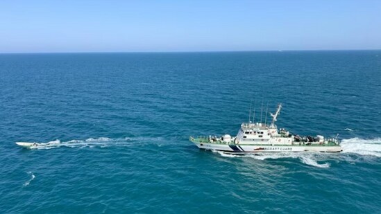 Coast Guard ship chasing the boat (Image: Indian Coast Guard)