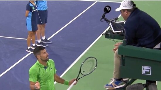 Novak Djokovic in an argument with the chair umpire