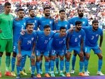 India's players pose for the group picture before the start of the Qatar 2023 AFC Asian Cup Group B football match vs Syria