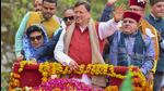 Uttarakhand chief minister Pushkar Singh Dhami participates in a roadshow at Barkot area of ​​Uttarkashi district (PTI/Viia X/@pushkardhami)