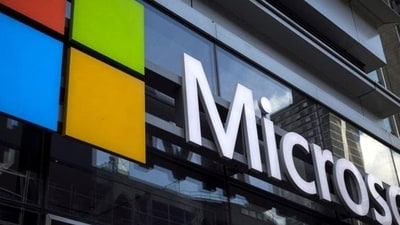 A Microsoft logo is seen on an office building in New York City, US. A Microsoft logo is seen on an office building in New York City, US.