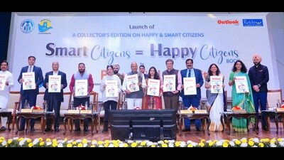 Dignitaries during the launch of the cover edition of ‘Swachhata ki Pustak: Smart Citizens = Happy Citizens’ in Chandigarh on Tuesday. It will be made part of curriculum at government schools. (HT)