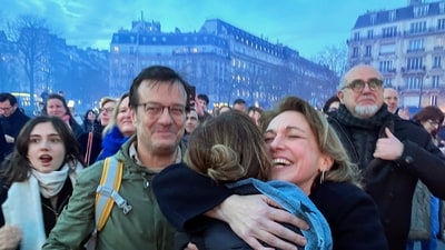 Pro-abortion supporters hug each other after French lawmakers have approved a bill that will enshrine a woman’s right to an abortion in the French Constitution, at Trocadero Plaza in Paris, Monday, March 4, 2024. The vote makes France the first country to have a constitutional right to abortion since the former Yugoslavia inscribed it in its 1974 constitution. (AP Photo/Oleg Cetinic) (AP) Pro-abortion supporters hug each other after French lawmakers have approved a bill that will enshrine a woman’s right to an abortion in the French Constitution, at Trocadero Plaza in Paris, Monday, March 4, 2024. The vote makes France the first country to have a constitutional right to abortion since the former Yugoslavia inscribed it in its 1974 constitution. (AP Photo/Oleg Cetinic) (AP)