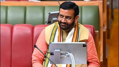 Haryana chief minister Nayab Singh Saini after moving the vote of confidence in the assembly in Chandigarh on Wednesday. (Keshav Singh/HT) Haryana chief minister Nayab Singh Saini after moving the vote of confidence in the assembly in Chandigarh on Wednesday. (Keshav Singh/HT)