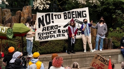 People protesting against Boeing as it holds the Defense Supplier Summit in Seattle, Washington, U.S. (REUTERS)