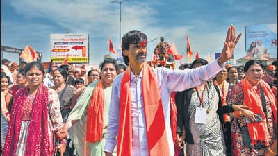 Maratha activist Manoj Jarange-Patil during the Marataha agitation rally in Jalna district of Maharashtra, in January.