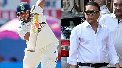 Sarfaraz Khan (L) in action during the fifth Test against England; Sunil Gavaskar Sarfaraz Khan (L) in action during the fifth Test against England; Sunil Gavaskar