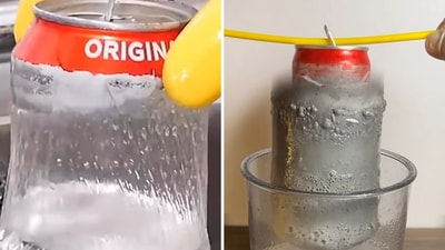 The image shows a Coca-Cola can's 'plastic' layer after being put into a heavy-duty drain cleaner. (Instagram/@learnwithadithya) The image shows a Coca-Cola can's 'plastic' layer after being put into a heavy-duty drain cleaner. (Instagram/@learnwithadithya)