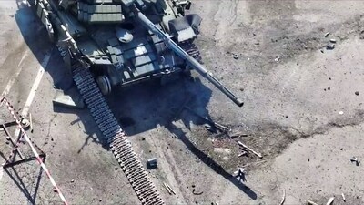 This grab taken from a handout footage released by the Russian Defence Ministry on March 12, 2024 reportedly shows a destroyed military vehicle of the Ukrainian troops in the border area between Russia and Ukraine in the Belgorod region. (AFP) This grab taken from a handout footage released by the Russian Defence Ministry on March 12, 2024 reportedly shows a destroyed military vehicle of the Ukrainian troops in the border area between Russia and Ukraine in the Belgorod region. (AFP)