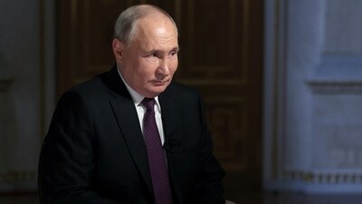 Russian President Vladimir Putin gives an interview to Rossiya Segodnya news agency in Moscow, Russia, March 12, 2024. (via REUTERS)