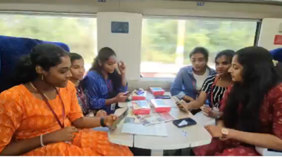 Snapshot of the women singing in the Vande Bharat Express train. (X/@Southern Railways) Snapshot of the women singing in the Vande Bharat Express train. (X/@Southern Railways)