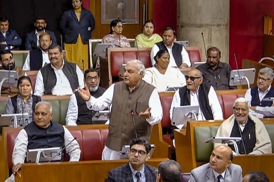 Congress leader and former CM Bhupinder Singh Hooda speaking in the Haryana assembly during the voting on the confidence motion moved by chief minister Nayab Singh Saini in Chandigarh on Wednesday. (PTI Photo) Congress leader and former CM Bhupinder Singh Hooda speaking in the Haryana assembly during the voting on the confidence motion moved by chief minister Nayab Singh Saini in Chandigarh on Wednesday. (PTI Photo)