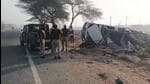 The head-on collision occurred around 7am on the state highway near Rawatsar. (HT photo)