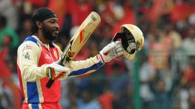 Retaining the Orange Cap in the next season, Gayle scored 733 runs in 15 for Royal Challengers Bangalore at IPL 2012 (RCB)