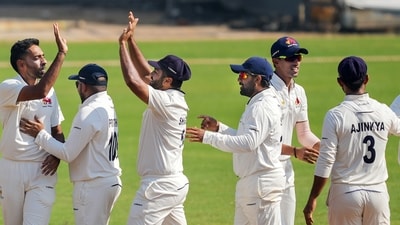 Mumbai players celebrate during the final against Vidarbha (PTI) Mumbai players celebrate during the final against Vidarbha (PTI)