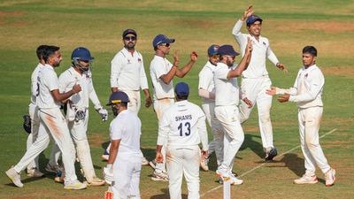 Mumbai players celebrate the wicket of Karun Nair during Day 4 of the Ranji Trophy final test against Vidarbha (PTI) Mumbai players celebrate the wicket of Karun Nair during Day 4 of the Ranji Trophy final test against Vidarbha (PTI)