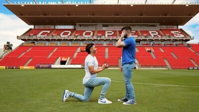 Josh Cavallo proposed to his partner. Josh Cavallo proposed to his partner.