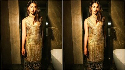 If you loved Pooja's outfit and are wondering how much it costs, don't worry, we've got your back. Her outfit is from the shelves of ace fashion designer Anita Dongre and comes with a price tag of <span class='webrupee'>₹</span>2.5 lakh. (Instagram/@hegdepooja) If you loved Pooja's outfit and are wondering how much it costs, don't worry, we've got your back. Her outfit is from the shelves of ace fashion designer Anita Dongre and comes with a price tag of <span class='webrupee'>₹</span>2.5 lakh. (Instagram/@hegdepooja)