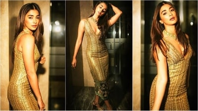 Pooja Hegde is a total stunner who knows how to hit fashion targets like a pro. Be it a chic jumpsuit or a sartorial saree, the diva can turn any outfit into a glamorous affair. She is quite active on social media and her stunning Instagram feeds are a treasure trove of style inspiration for all her followers. Her latest look, oozing glamour in a mesmerising gold gown, is no exception and is sure to leave you in awe. Lets decode her striking look and take some fashion notes. (Instagram/@hegdepooja) Pooja Hegde is a total stunner who knows how to hit fashion targets like a pro. Be it a chic jumpsuit or a sartorial saree, the diva can turn any outfit into a glamorous affair. She is quite active on social media and her stunning Instagram feeds are a treasure trove of style inspiration for all her followers. Her latest look, oozing glamour in a mesmerising gold gown, is no exception and is sure to leave you in awe. Lets decode her striking look and take some fashion notes. (Instagram/@hegdepooja)