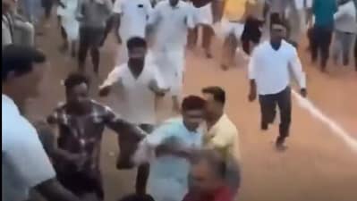 Football player being chased and beaten up by the crowd in Kerala. (X/Shashank Shekhar Jha) Football player being chased and beaten up by the crowd in Kerala. (X/Shashank Shekhar Jha)
