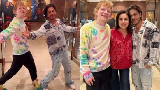 Ed Sheeran and Shah Rukh Khan recreated the latter's signature pose in Mumbai