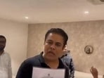 Kavitha's brother KTR at her residence on Friday afternoon arguing with ED officials.