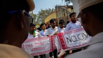 Students protest against the Citizenship Amendment Act (CAA) in Guwahati, India, Tuesday, March 12, 2024.  (AP Photo/Anupam Nath) (AP)