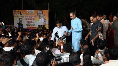 Mumbai,India. Mar 15,2024 : Party President of ShivSena Uddhav Balasaheb Thackertay and Former Maharashtra Chief Minister Uddhav Thackeray Visited Shiv Sena Shkahas at Cuffe Parade area in South Mumbai on Friday. Mar 15,2024 (Photo by Raju Shinde/HT Photo) Mumbai,India. Mar 15,2024 : Party President of ShivSena Uddhav Balasaheb Thackertay and Former Maharashtra Chief Minister Uddhav Thackeray Visited Shiv Sena Shkahas at Cuffe Parade area in South Mumbai on Friday. Mar 15,2024 (Photo by Raju Shinde/HT Photo)