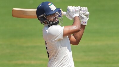 Mumbai's Shreyas Iyer plays a shot during the third day of the Ranji Trophy final match between Mumbai and Vidarbha, at Wankhede Stadium in Mumbai (PTI) Mumbai's Shreyas Iyer plays a shot during the third day of the Ranji Trophy final match between Mumbai and Vidarbha, at Wankhede Stadium in Mumbai (PTI)
