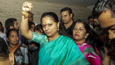 BRS leader K Kavitha being arrested by the Enforcement Directorate (ED) from her residence. (PTI) BRS leader K Kavitha being arrested by the Enforcement Directorate (ED) from her residence. (PTI)