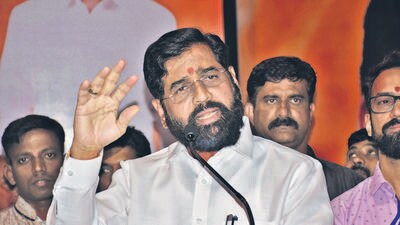 Thane, India - November 07, 2022: Maharashtra Chief Minister Eknath Shinde speaks during the Konkan Festival event, at Savarkar Nagar, Wagle Estate, in Thane, Mumbai, India, on Monday, November 07, 2022. (Praful Gangurde/ HT Photo) (HT PHOTO) Thane, India - November 07, 2022: Maharashtra Chief Minister Eknath Shinde speaks during the Konkan Festival event, at Savarkar Nagar, Wagle Estate, in Thane, Mumbai, India, on Monday, November 07, 2022. (Praful Gangurde/ HT Photo) (HT PHOTO)