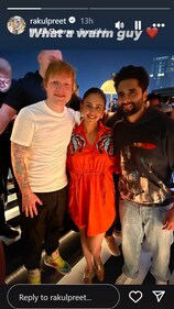 Rakul Preet Singh shared a picture with Ed Sheeran on her Instagram stories. Rakul Preet Singh shared a picture with Ed Sheeran on her Instagram stories.