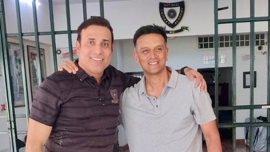 VVS Laxman (L) poses with Rahul Dravid at the NCA (X/VVS Laxman)