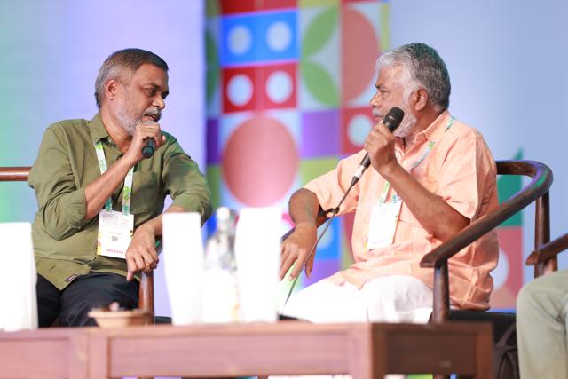 Authors TD Ramakrishnan (L) and Perumal Murugan (Kerala Literature Festival 2024)