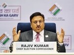 Chief election commissioner Rajiv Kumar during the press conference on the 2024 Lok Sabha elections schedule (Raj K Raj/HT photo) Chief election commissioner Rajiv Kumar during the press conference on the 2024 Lok Sabha elections schedule (Raj K Raj/HT photo)