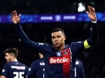 Kylian Mbappe celebrates a goal for PSG.