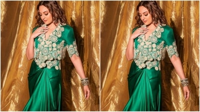 In terms of accessories, she kept it chic and opted for multiple stacked bangles adorning her wrist, a chunky oversized ring on her finger, silver drop earrings and a pair of golden strappy heels perfectly complementing her look.&nbsp; (Instagram/@aslisona)