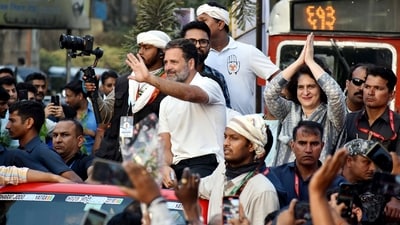 Congress leader Rahul Gandhi and party general secretary Priyanka Gandhi Vadra during the 'Bharat Jodo Nyay Yatra' at Kurla in Mumbai on Saturday. (ANI) Congress leader Rahul Gandhi and party general secretary Priyanka Gandhi Vadra during the 'Bharat Jodo Nyay Yatra' at Kurla in Mumbai on Saturday. (ANI)