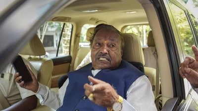Former Karnataka minister and senior BJP leader KS Eshwarappa blamed former Chief Minister BS Yediyurappa after his son K E Kantesh was denied a ticket for the Haveri constituency. (PTI) Former Karnataka minister and senior BJP leader KS Eshwarappa blamed former Chief Minister BS Yediyurappa after his son K E Kantesh was denied a ticket for the Haveri constituency. (PTI)