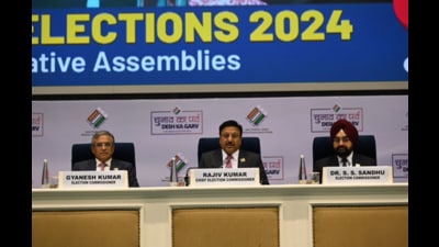 Chief election commissioner Rajiv Kumar addressing a press briefing for the poll schedule announcement (HT PHOTO) Chief election commissioner Rajiv Kumar addressing a press briefing for the poll schedule announcement (HT PHOTO)