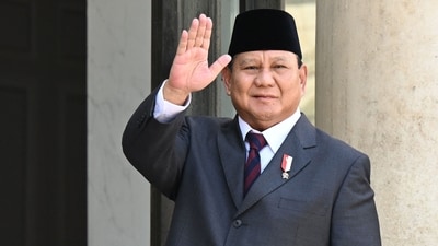 Prabowo Subianto gestures. (AFP)