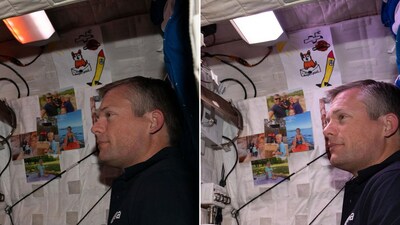 This split image shows a glimpse of ESA astronaut Andreas Mogensen aboard the ISS. (Instagram/@europeanspaceagency) This split image shows a glimpse of ESA astronaut Andreas Mogensen aboard the ISS. (Instagram/@europeanspaceagency)