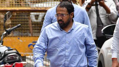 Mumbai, India – June 26, 2023: Shiv Sena (UBT) leader Suraj Chavan arrives to appear before the Enforcement Directorate for questioning in BMC COVID scam case, at Ballard Pier, in Mumbai, India, on Monday, June 26, 2023. (Photo by Bhushan Koyande/HT Photo) (Hindustan Times) Mumbai, India – June 26, 2023: Shiv Sena (UBT) leader Suraj Chavan arrives to appear before the Enforcement Directorate for questioning in BMC COVID scam case, at Ballard Pier, in Mumbai, India, on Monday, June 26, 2023. (Photo by Bhushan Koyande/HT Photo) (Hindustan Times)